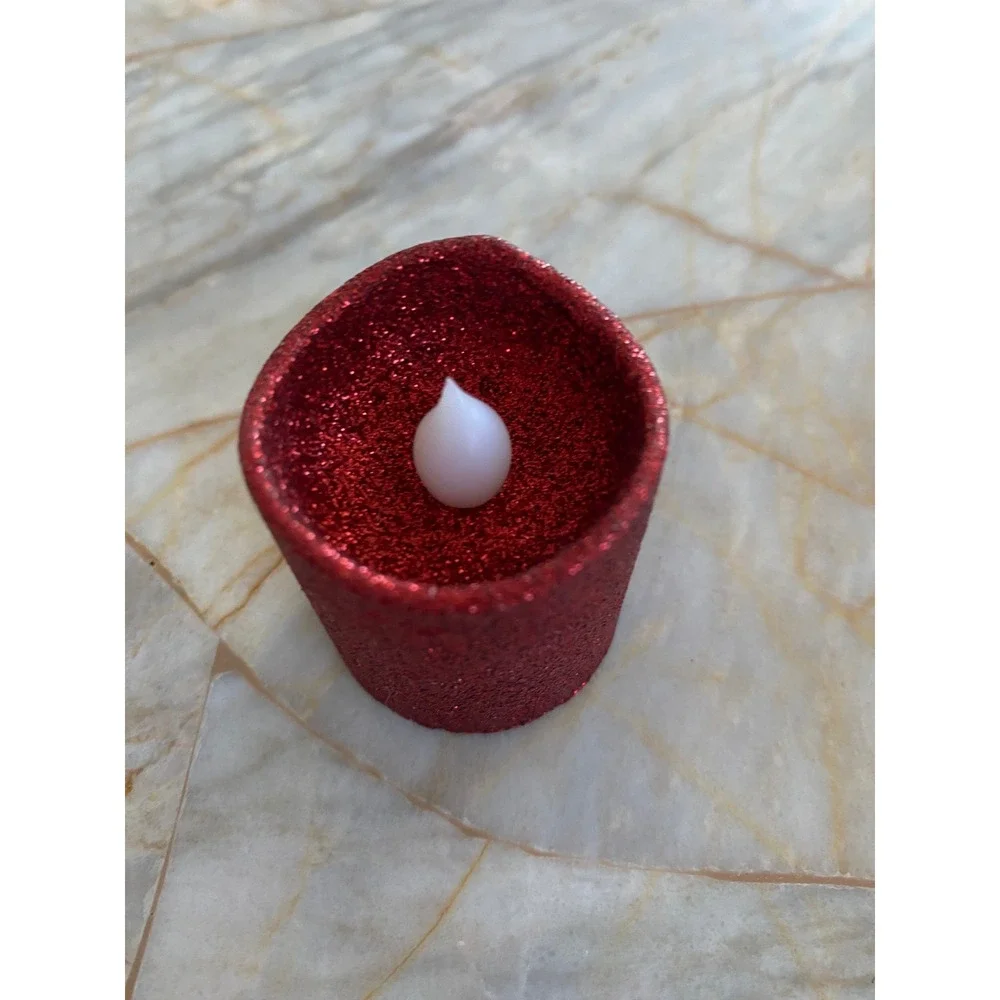 Set of 6 Red Glitter Flameless LED Tea Light Candles Battery Operated Festive